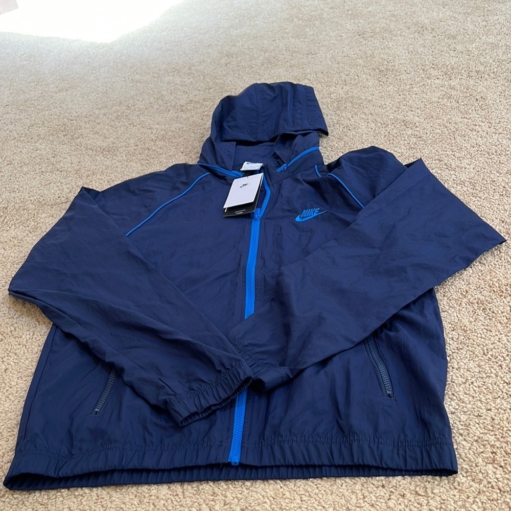 New! Nike mens blue small zippered packable hoodie jacket.
